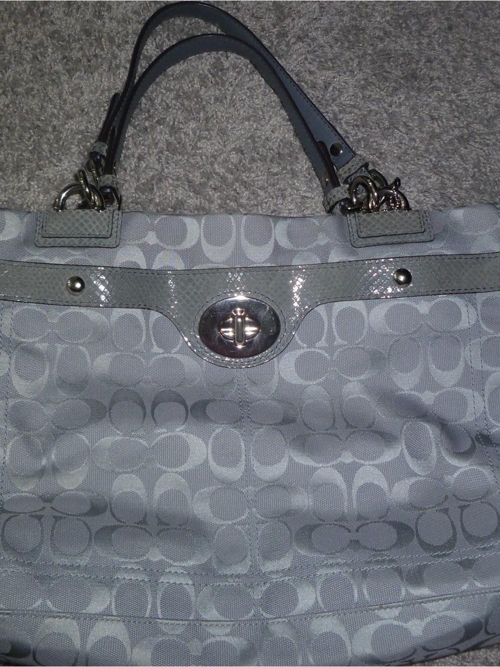 Coach Light Gray Signature Jacquard Tote with Turnlock
